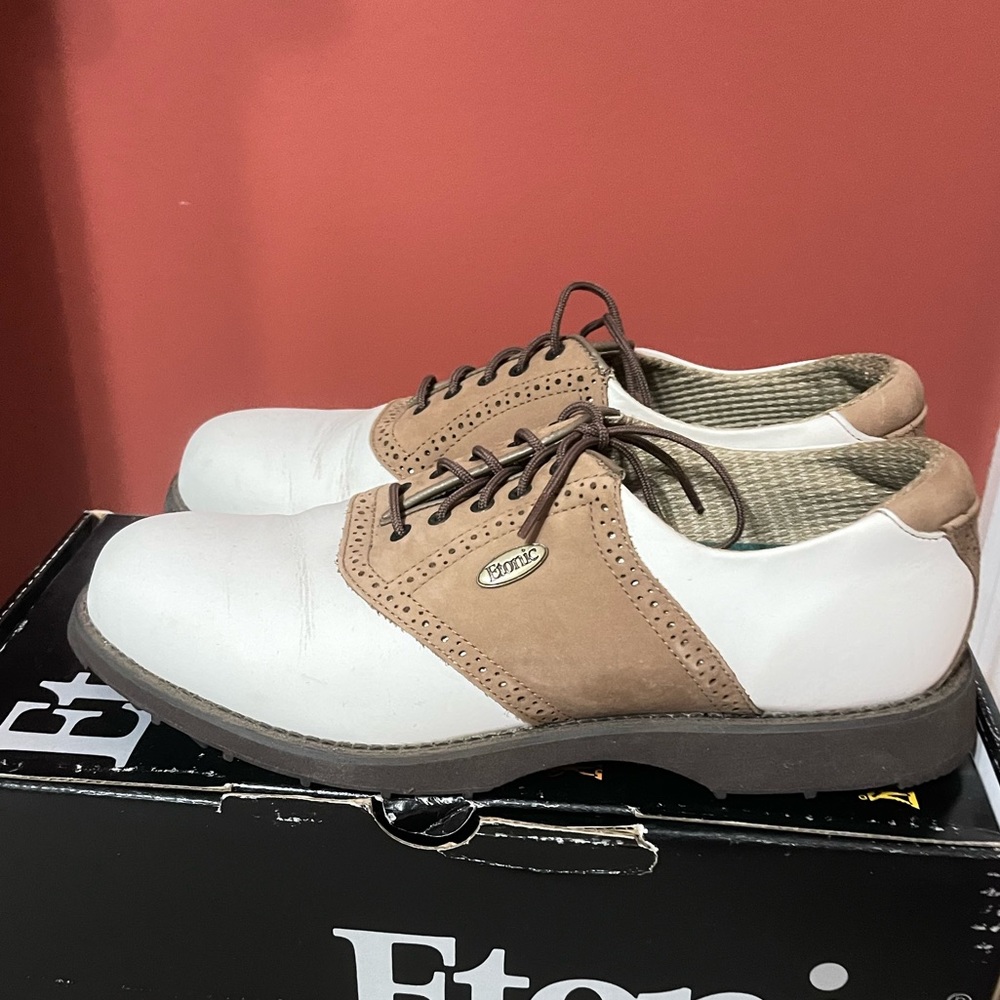 Etonic Dri Lites Golf Shoes Brown and White Men's Size 9.5 W Vintage Y2K